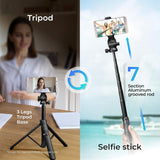 DIGITEK DTR-525 SS 160 CM Long Tripod Selfie Stick with Wireless Remote, Aluminum Rod with 3 Legs Base, 360° Head, GoPro Adapter, 7 Section Adjustment - Compatible with Phones & Action Cameras