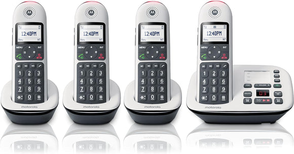 Motorola CD5014 DECT 6.0 Cordless Phone with Answering Machine, Call Block and Volume Boost, White, 4 Handsets