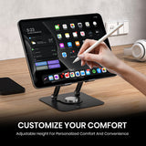 Portronics My Buddy A1, Metal Tablet Stand, 360° Rotating Base, Height & Angle Adjustable