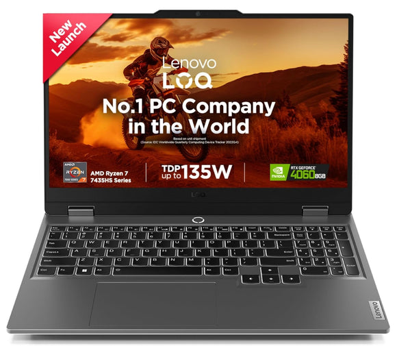 Lenovo LOQ Gaming Laptop 83JC00EHIN AMD Ryzen 7 7435HS Processors /24GB RAM/512GB SSD/Win11/MICROSOFT OFFICE HOME 2024/NVIDIA GeForce RTX 4060 8GB Graphic Card/Screen Inch 15.6/Grey