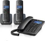 Motorola C4202 Voice C42 Corded Phone System + 2 Digital Cordless Handsets w/Answering Machine, Call Block - Black