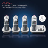 Motorola CD5014 DECT 6.0 Cordless Phone with Answering Machine, Call Block and Volume Boost, White, 4 Handsets