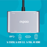 Rapoo XD30 USB C Hub, 4-in-1 USB C Adapter, with 4K USB C to HDMI Grey