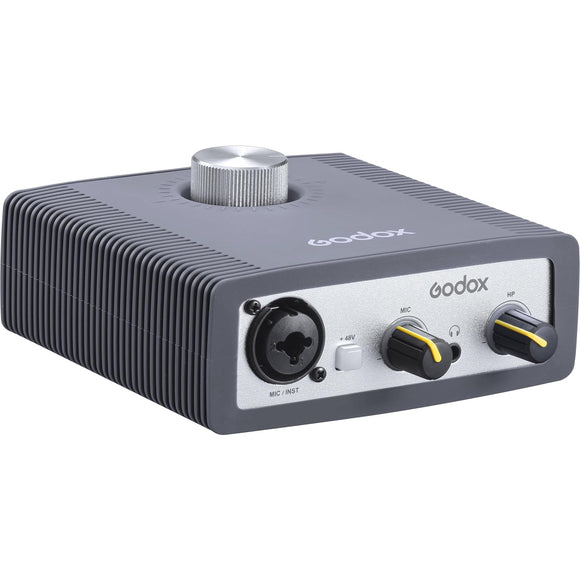 Godox AI2C 2-Channel USB Audio Mixer Interface  Portable two-channel USB-B 2.0 audio interface with Gain Knob for Windows computers, Gaming, Live Streaming, and Recording  Grey