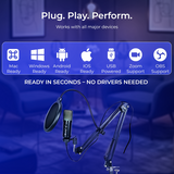 Digitek DM 401 RGB USB Condenser Microphone Kit with BoomArm Pop Filter Shock Mount Mic Cover Desktop Mount