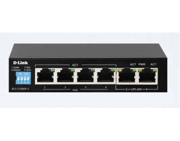 DLINK POE SWITCH 4 PORT 4 NORMAL + 2 NORMAL UPLINK DESF1006PE