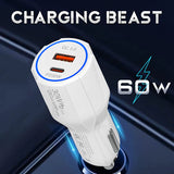 Tempt 60W Thunderbolt Fast Car Charger with Dual Output White