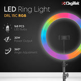 Digitek (DRL-15C RGB) LED RGB Ring Light with Stand for YouTube, Photo-Shoot, Video Shoot, Live Stream, Makeup & More, Compatible with iPhone/Android Phones & Camera