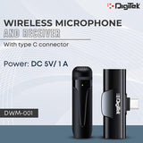 Digitek Wireless microphone DWM 001 - 1 Transmitter Unit 1 Receiver with Type C Connectivity