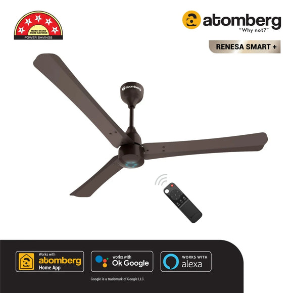 Atomberg Renesa+ 1200 mm BLDC Motor with Remote 3 Blade Ceiling Fan Earth Brown,