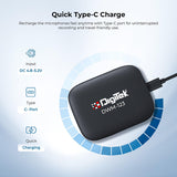 Digitek DWM 123 2-in-1 Wireless Microphone System with Charging Case & Magnetic Collar Clip, Type-C Receiver for iPhone