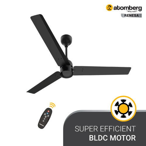 Atomberg Renesa 1200 mm BLDC Motor with Remote 3 Blade Ceiling Fan  midnight black