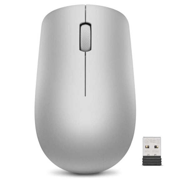 Lenovo 530 Wireless Mouse Platinum Grey: Ambidextrous, Ergonomic Mouse, Up to 8 Million clicks for Left and Right Buttons, Optical Sensor 1200 DPI, 2.4 GHz Wireless Technology via Nano USB Receiver