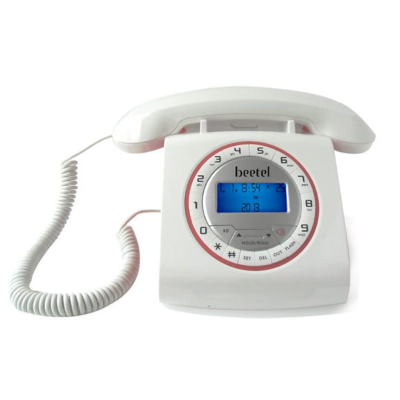 Beetel M-73 Caller ID Corded Landline Phone with 16 Digit LCD Display, Retro Design, Alphanumeric Keypad, 2-Way Speaker Phone, Adjustable Ringing  White