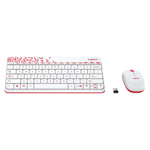 Logitech MK240 Nano Wireless Keyboard and Mouse Combo,12 Function Keys 2.4GHz Wireless, 1000DPI,Spill-Resistant Design, PC Mac-White Vivid Red