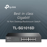 TP-link 16 Ports SG1016D Gigabit Desktop Rackmount Switch Network Hub  Plug and Play  MAC Address self-Learning, Auto MDI/MDIX and Auto Negotiation