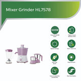 PHILIPS HL7581 Juicer Mixer Grinder 3 Jars, Pink