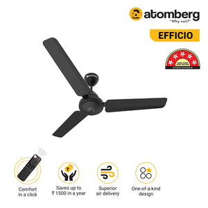 Atomberg Efficio Energy Saving 5 Star Rated 1200 mm 1200 mm BLDC Motor with Remote 3 Blade Ceiling Fan Midnight Black
