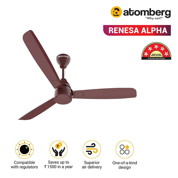 Atomberg Renesa Alpha 5 Star BEE Rated 1200 mm BLDC Motor with Remote 3 Blade Ceiling Fan Brown BROOT COMPUSOFT LLP JAIPUR
