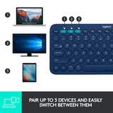 Logitech K380 Wireless Multi-Device Keyboard for Windows, Apple iOS, Apple TV Android or Chrome, Bluetooth, Compact Space-Saving Design, PC Mac Laptop Smartphone Tablet Blue