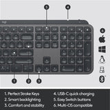 Logitech MX Keys Advanced Illuminated Wireless Keyboard, Bluetooth, Tactile Responsive Typing, Backlit Keys, USB-C, PC/Mac/Laptop, Windows/Linux/iOS/Android - Graphite Black