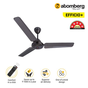 Atomberg Efficio Efficio + ceiling Fan 1200 MM 1200 mm BLDC Motor with Remote 3 Blade Ceiling   Earth Brown