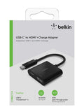 Belkin USB-C to HDMI Adapter + Charge (Supports 4K UHD Video, Pass-Through Power up to 60W for Connected Devices) HDMI Adapter- Black