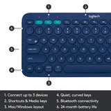 Logitech K380 Wireless Multi-Device Keyboard for Windows, Apple iOS, Apple TV Android or Chrome, Bluetooth, Compact Space-Saving Design, PC Mac Laptop Smartphone Tablet Blue