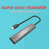 QUANTUM QHM6966 Type C to 4 Hi-Speed USB A 3.1 Ports for Apple Macbook/Windows Laptop Multiport USB Hub  Grey