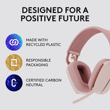Logitech Zone Vibe 100 Lightweight Wireless Over-Ear Headphones with Noise-Cancelling Rose