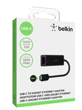Belkin Type-C to RJ45 Gigabit Ethernet Network Adapter, RJ45 LAN Wired Adapter with 10/100/1000 Speed for Ultrabook, Chromebook, Laptop, Desktop and iPad, Plug & Play - Black