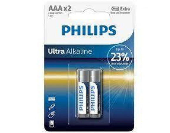 Philips Alkaline AAAx2 Batteries Pack of 2 LR03P2B/97