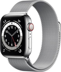 Apple Smart Watch M06U3HN/A Series 6 GPS + Cellular 40 mm Silver Stainless Steel Case with Silver Milanese Loop