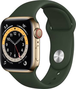 Apple Smart Watch M06V3HN/A   Series 6 GPS + Cellular 40 mm Gold Stainless Steel Case with Cyprus Green Sport Band