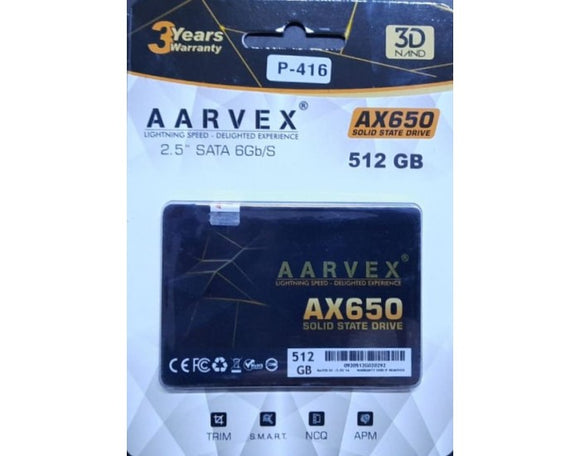 Aarvex SSD 512GB SATA AX650 P-416 BROOT COMPUSOFT LLP JAIPUR