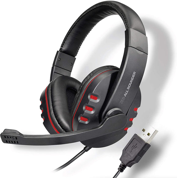 Zebronics Zeb All Rounder  Wired USB Headphone for PC, Laptops with Adjustable Headband Mic with 1.8M Cable and Control