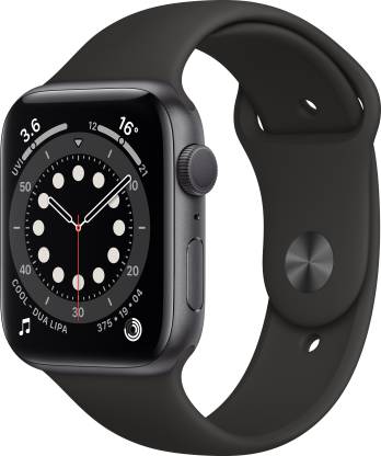 Apple Watch Series 6 GPS 44 mm Space Grey Aluminium Case with Black Sport Band Black Strap Regular   M00H3HN/A
