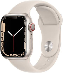 Apple Watch Series 7 GPS + Cellular, 41mm Starlight Aluminium Case with Starlight Sport Band - Regular  MKHR3HN/A