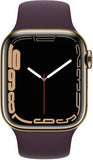 Apple Watch Series 7 GPS + Cellular, 45mm Gold Stainless Steel Case with Dark Cherry Sport Band - Regular  MKJX3HN/A