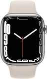 Apple Watch Series 7 GPS + Cellular, 45mm Silver Stainless Steel Case with Starlight Sport Band - Regular   MKJV3HN/A