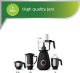 PHILIPS Mixer Grinder with Gear Drive Technology, PowerChop Technology 4 Jars, Black  HL7707/00